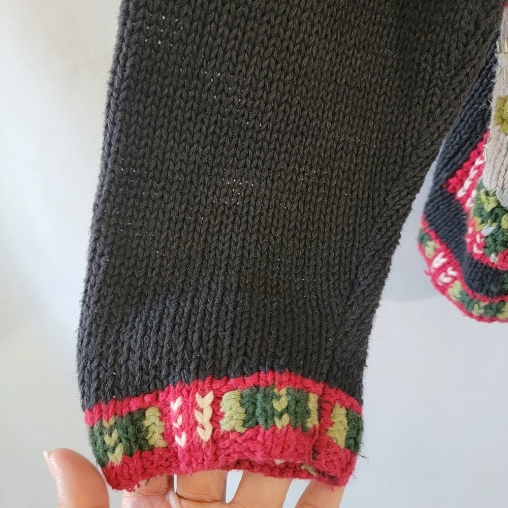 VTG TIARA 3-D Knit Ugly Sweater Cardigan Sz L Cottagecore Heavy Knit Home Trees
